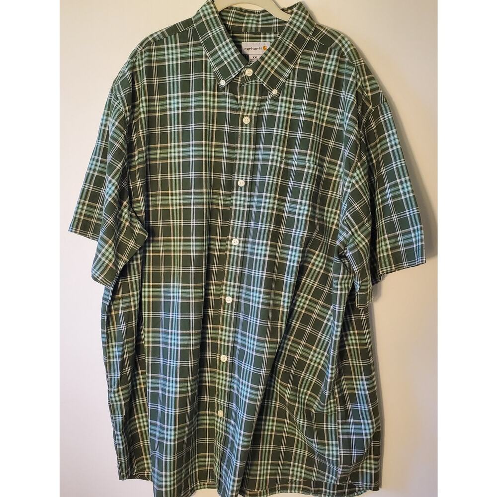 Carhartt Men's XXL Relaxed Fit 100% Cotton Green Plaid Short Sleeve Shirt